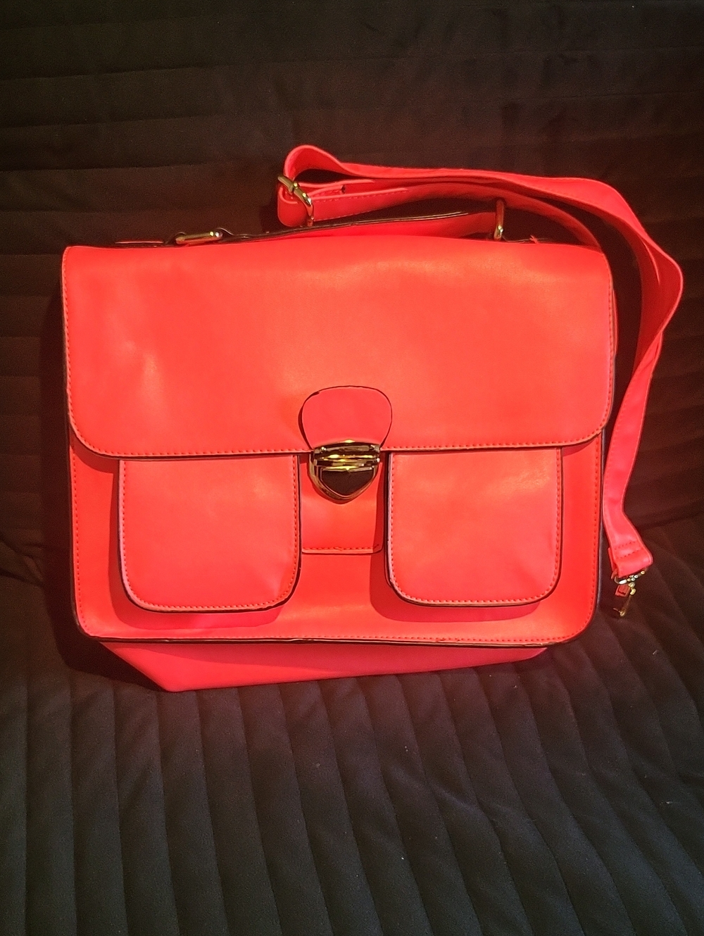 Aldo Bright Coral Satchel with Removable Crossbody Strap, Gold-Tone Hardware.